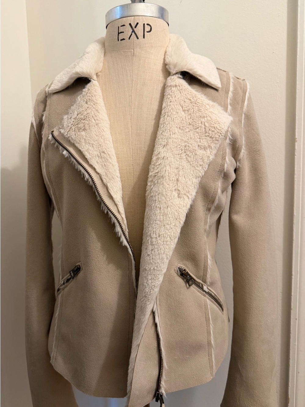 Lucky Brand Tan Jacket with Cream Shearling Trim